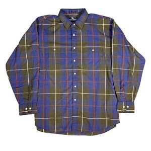Vintage Steeplechase L/XL Plaid Button Down Shirt Blue Green Long Sleeve